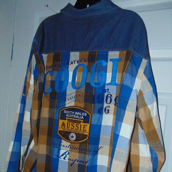 HUNT CLUB COOGIE JEAN DENIM & PLAID SHIRT - Picture 2 of 4